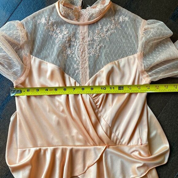 Vintage handmade maxi dress gown lace peach color costume wedding romantic appro - Picture 11 of 15